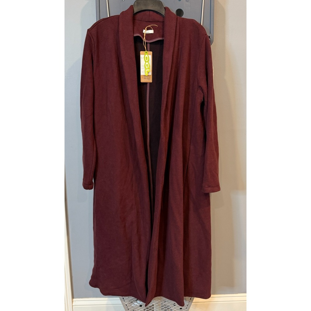 OGL Cardigan Women Small Cozy Long Maroon Shawl Duster